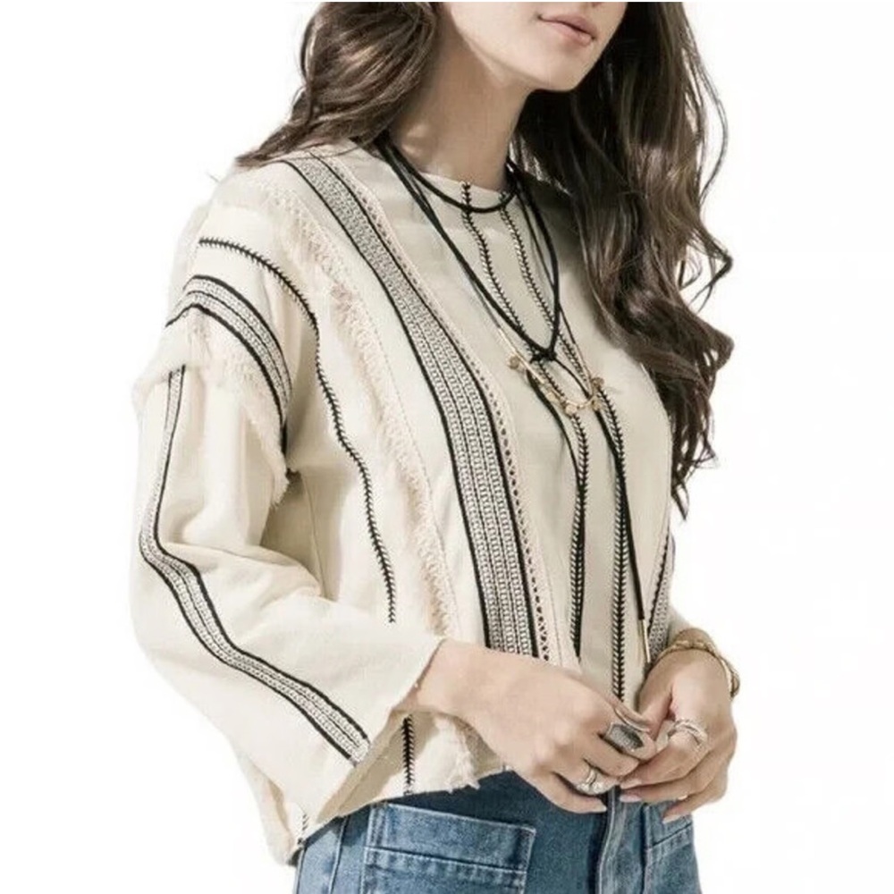 Eri + Ali Anthropologie Striped Top. Women’s Sz-S Black Cream Textured EUC
